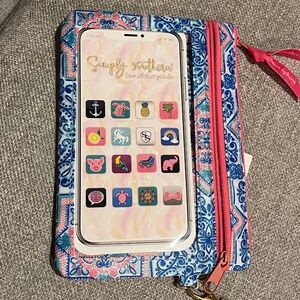 Simply Souther Phone Wristlet Moroccan Blue Pink White Design Fits Cell Phone